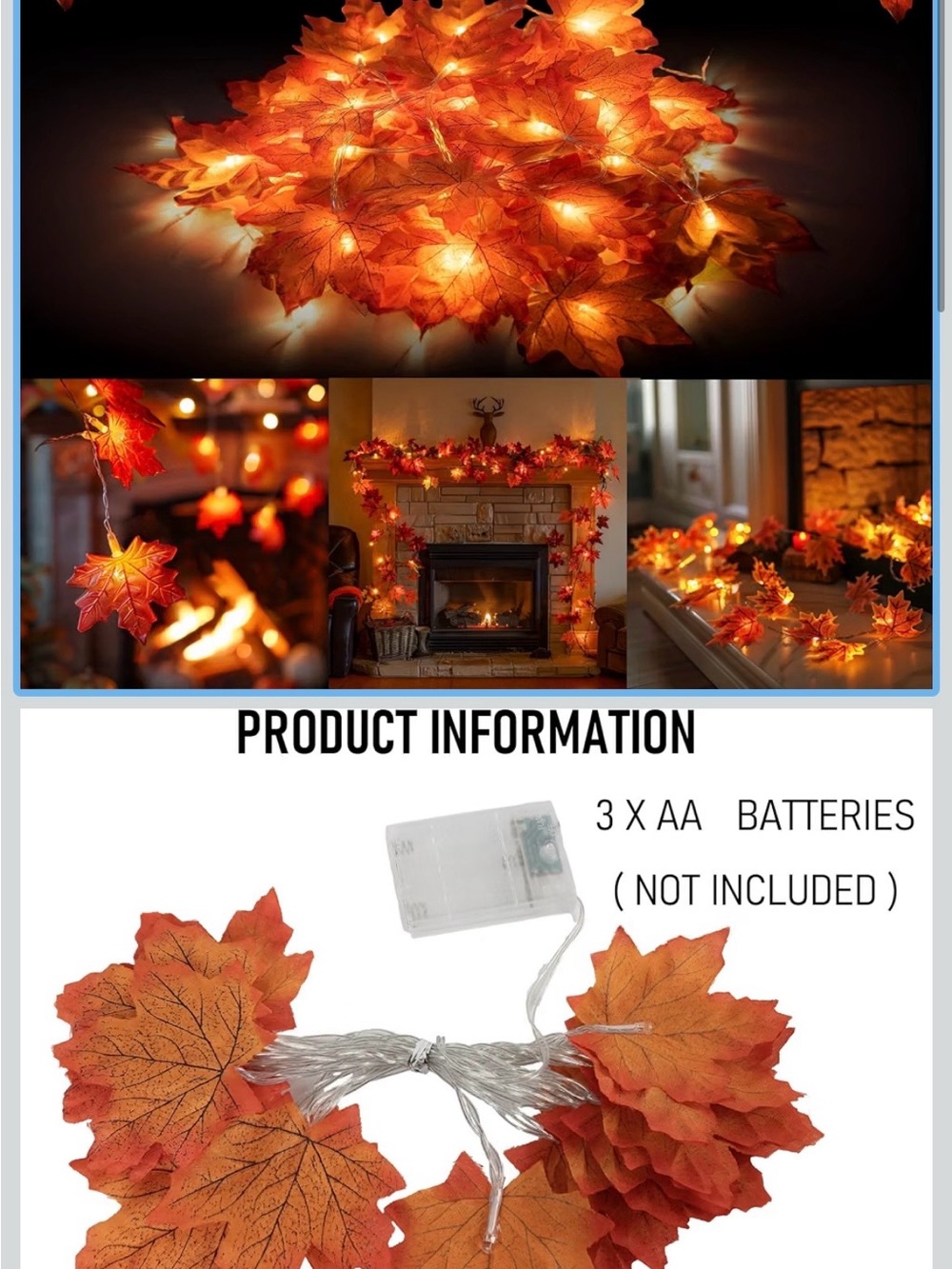 Autumn Maple Leaf String Lights - Orange Fall Garland